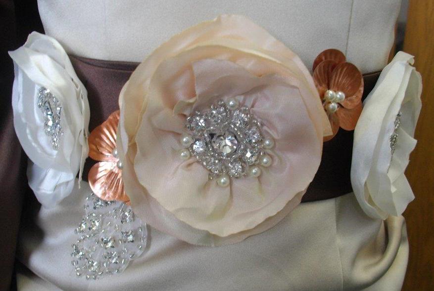 A vintage-inspired handmade floral corsage sash