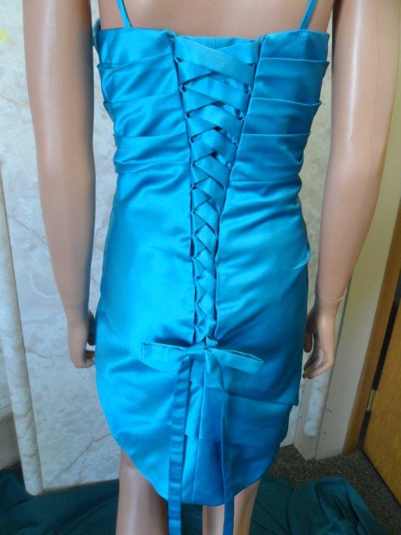 short turquoise bridesmaid dress with corset lace up back