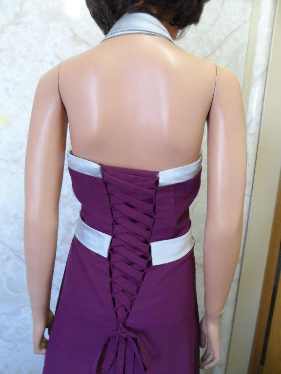 Bridesmaid dress in light raspberry chiffon with matching corset strings