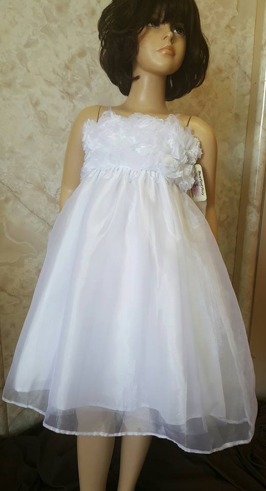 white dress with rosette bodice