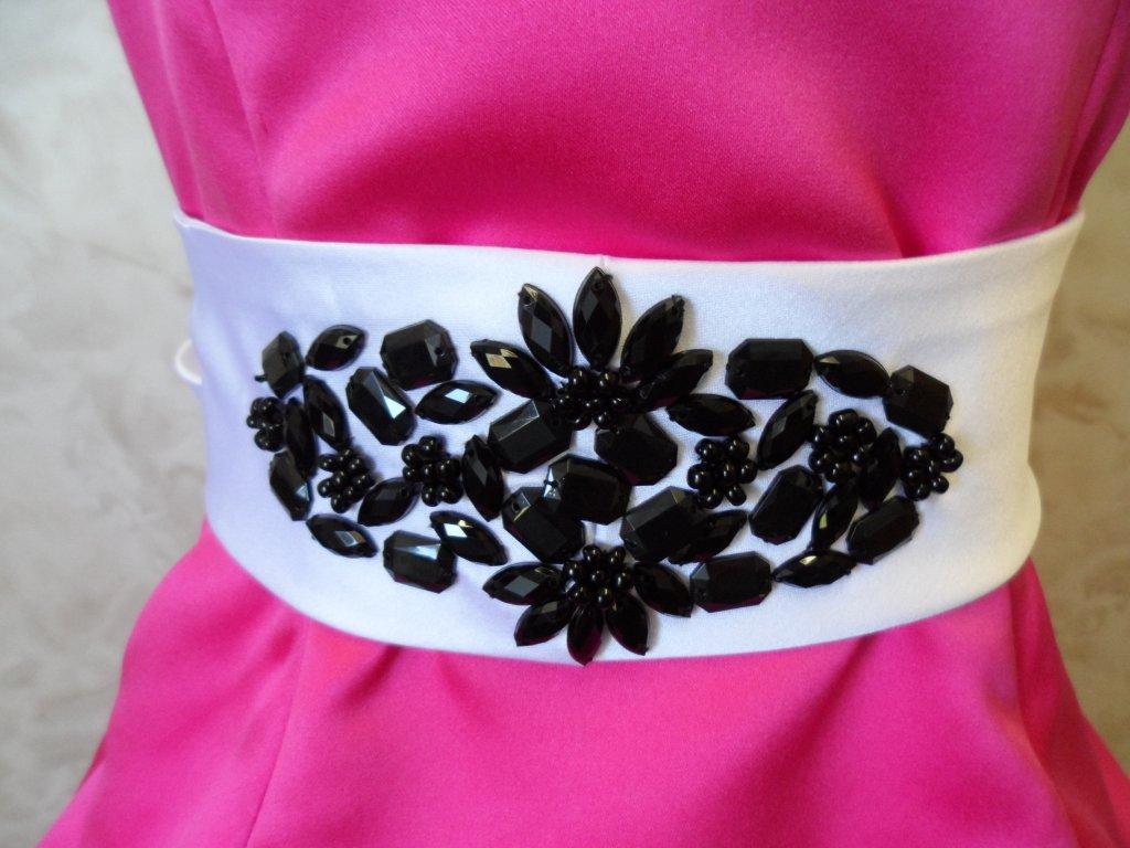 Pink black white flower girl dress
