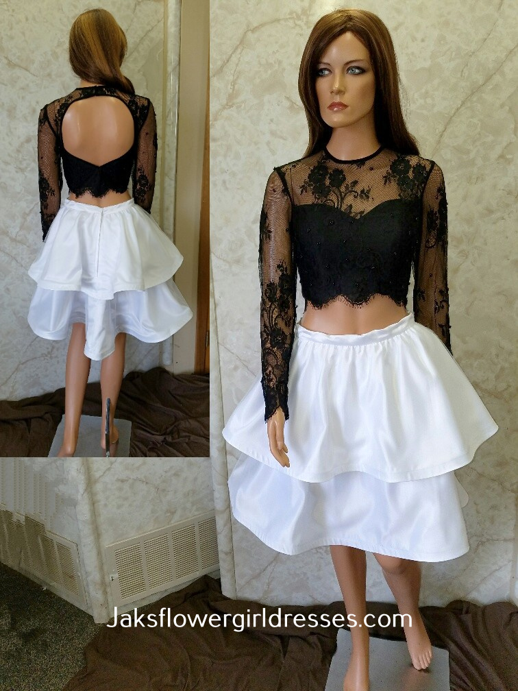 Black and white crop top prom dress