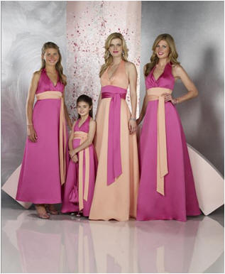 peach and pink wedding party dresses