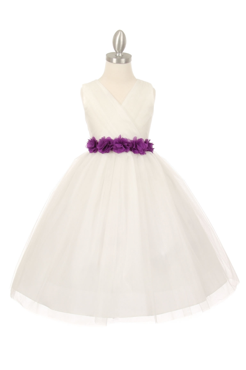 girls white dress with purple sash