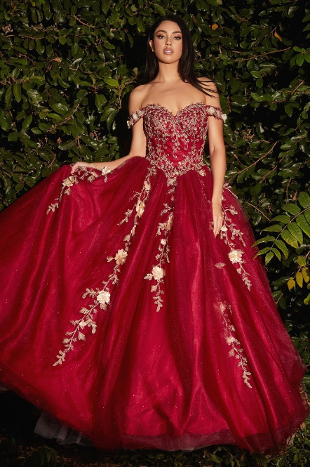 Fairytale Off-the-Shoulder Embellished Ball Gown