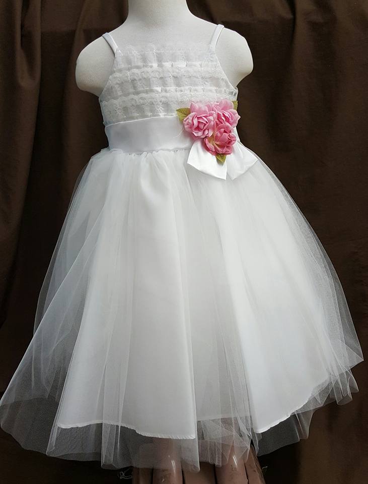 white dress with pink flower