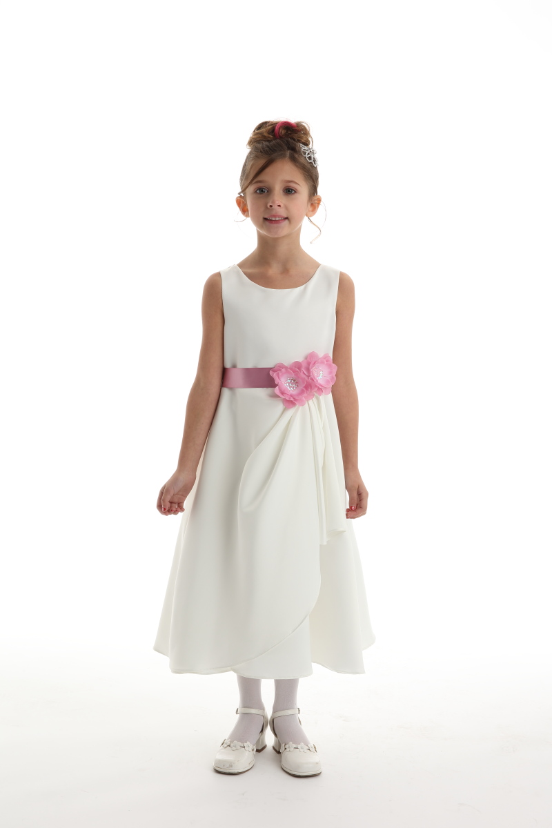 white dress with pink flower sash