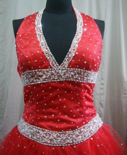 scarlet dress with silver beading