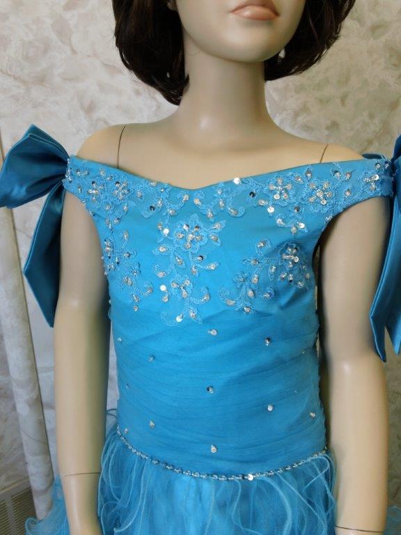 pool blue off the shoulder flower girl pageant gown