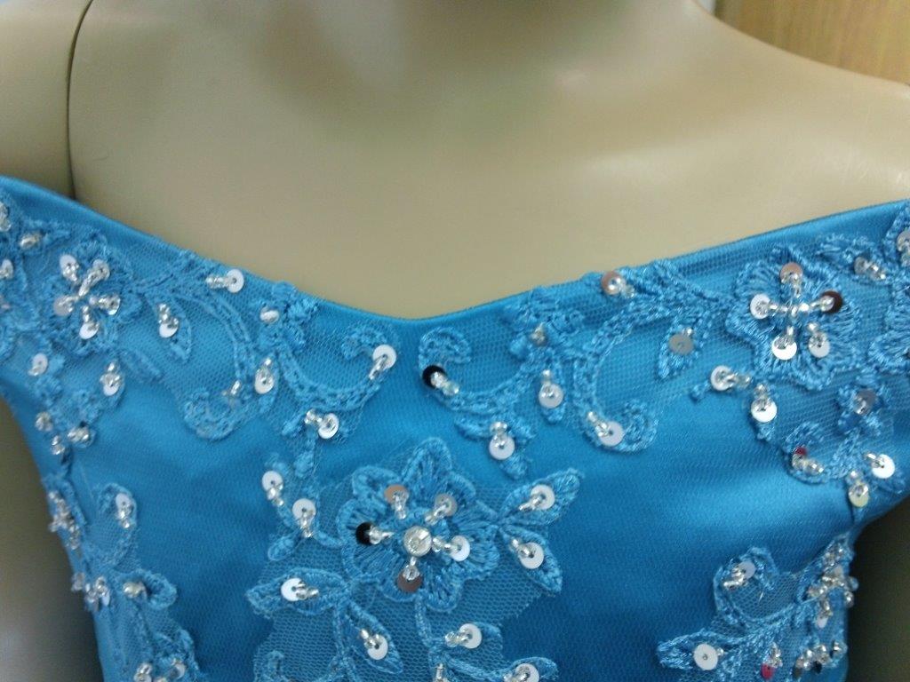 pool blue off the shoulder flower girl pageant gown