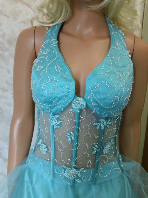 Jade Halter low cut see thru corset prom gown