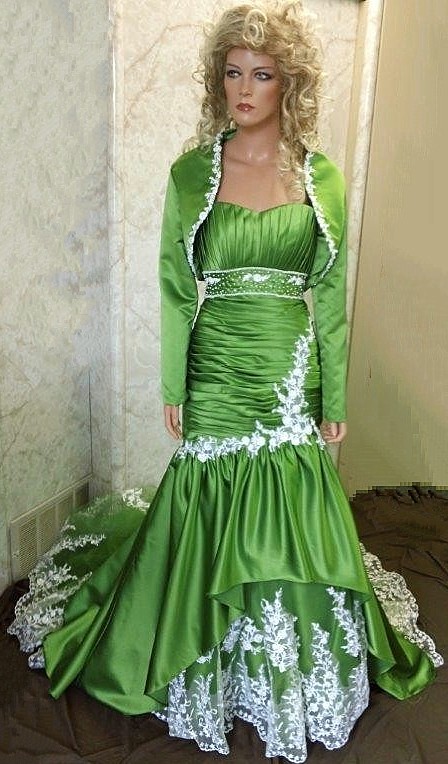 green wedding dress and jacket