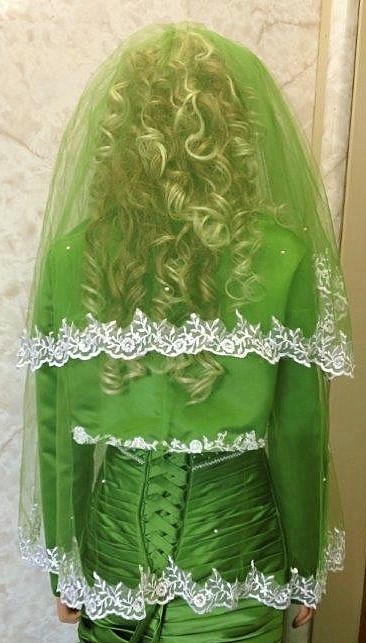 two tier green bridal veil
