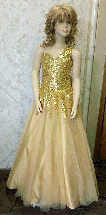 gold sequined girls pageant dresses