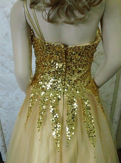 gold sequined pageant dress