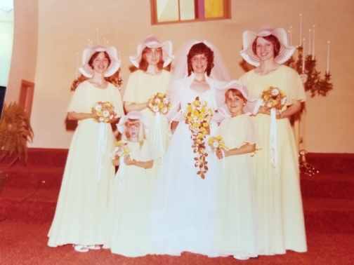 Brides fiftieth anniversary wedding dress