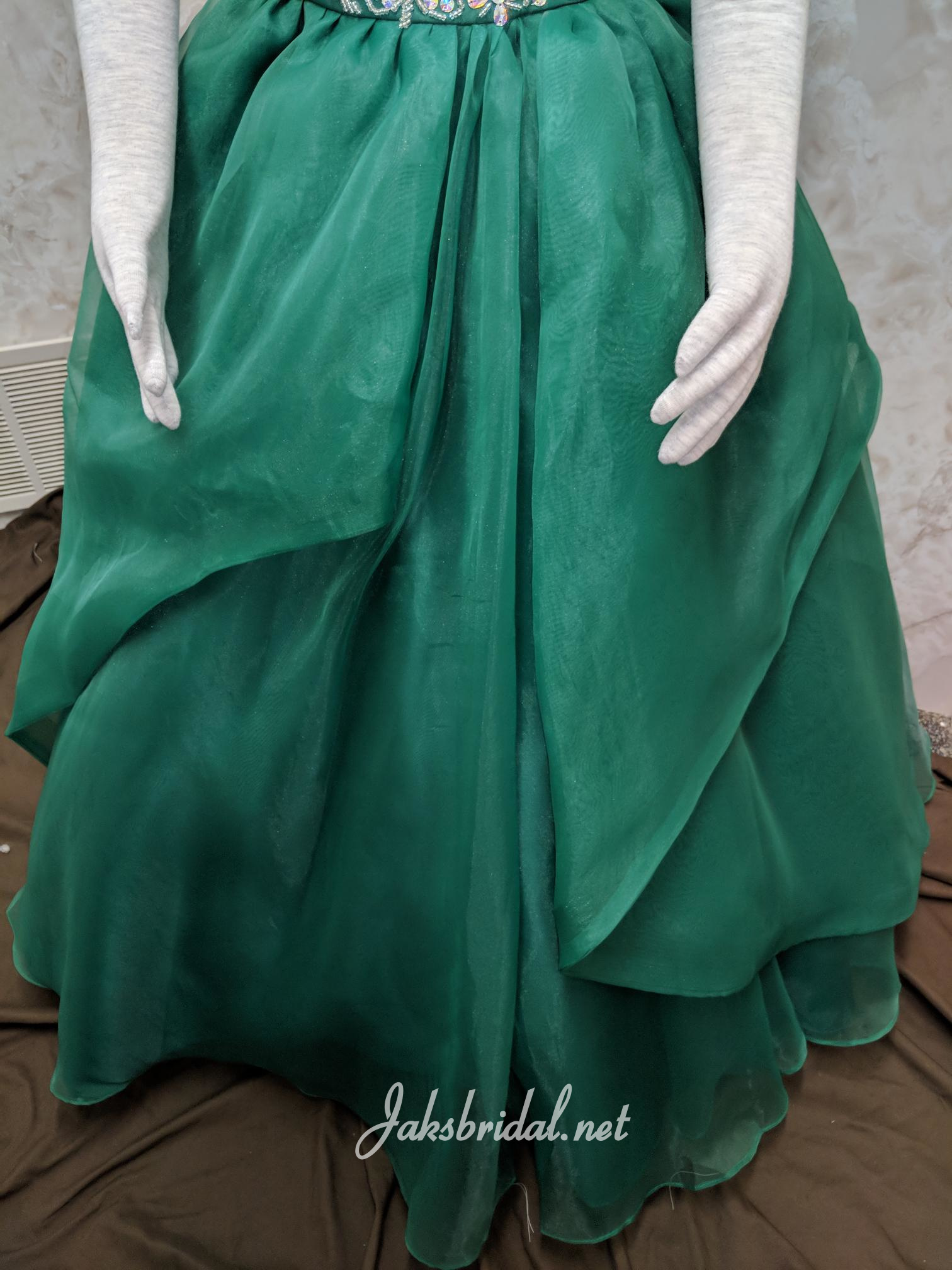 green floor length dress