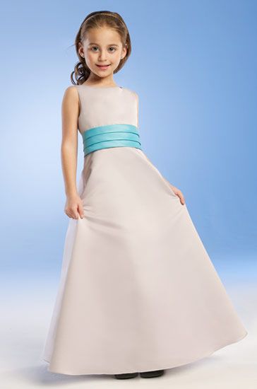 White with turquoise Junior bridesmaid dresses