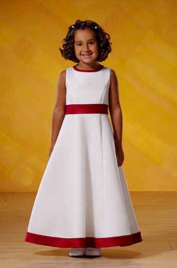 white flower girl dress with red