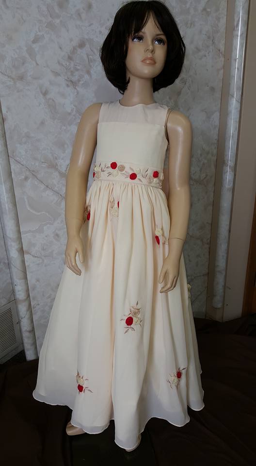 ivory dress with red flowers