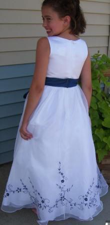 white and royal blue flower girl dress