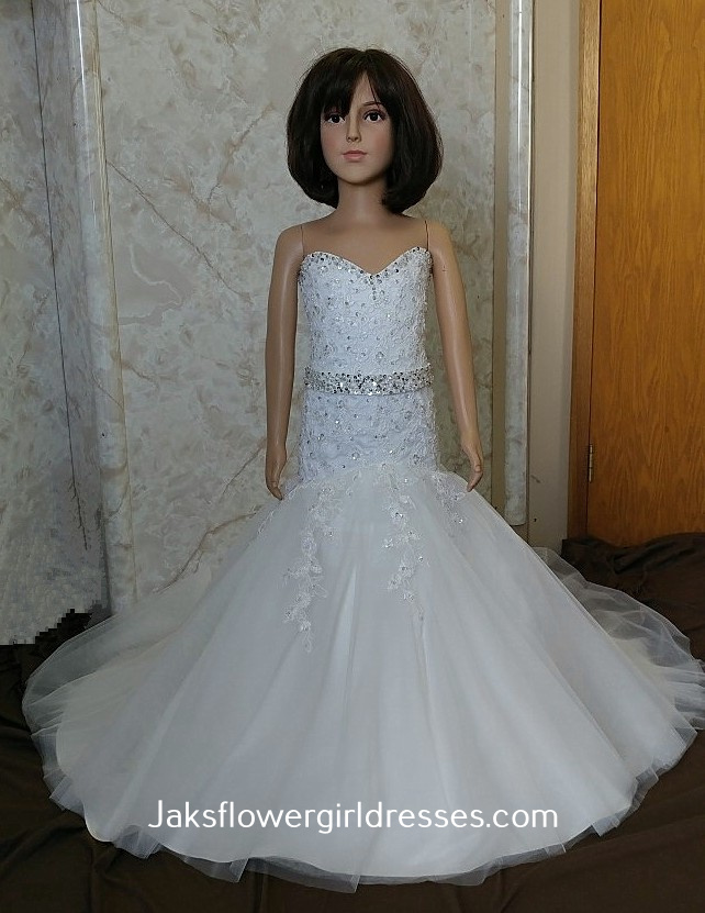 strapless fit and flare flower girl dress