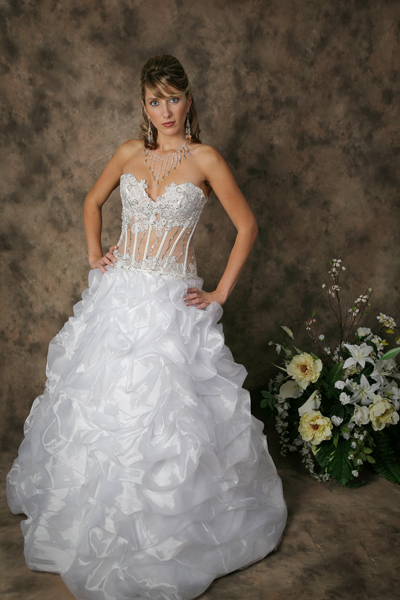 Strapless wedding lace up back gown