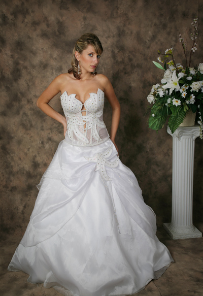 Strapless wedding applique design gown
