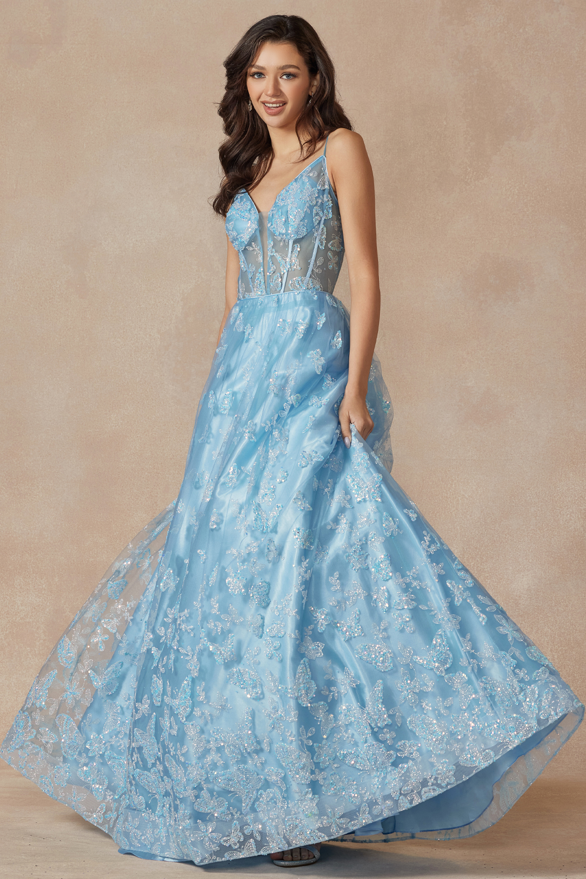 blue butterfly emboidered dress