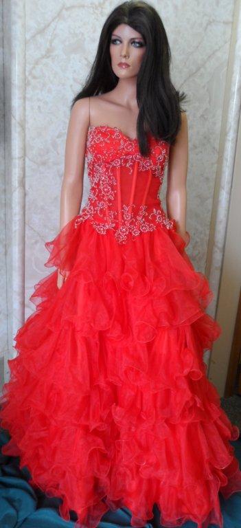 red Lace applique see thru bodice gown