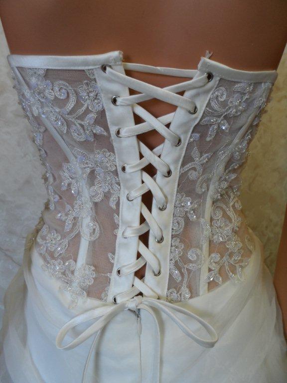bodice corset lace gown jeweled sheer shoulder