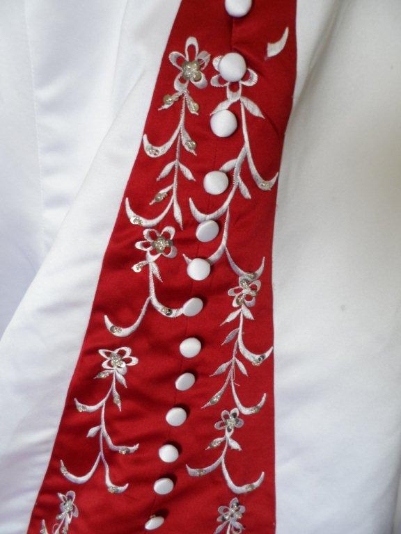 red wedding dress trim with white embroidery