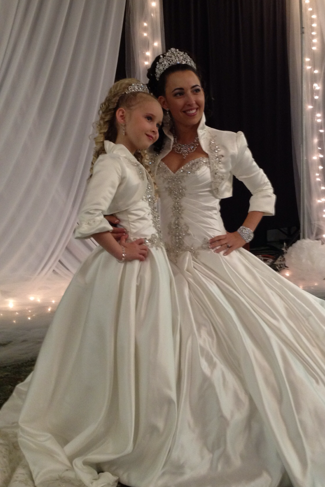 bride and flower girl matching dress and jacket
