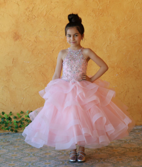 little girls pink ball gown