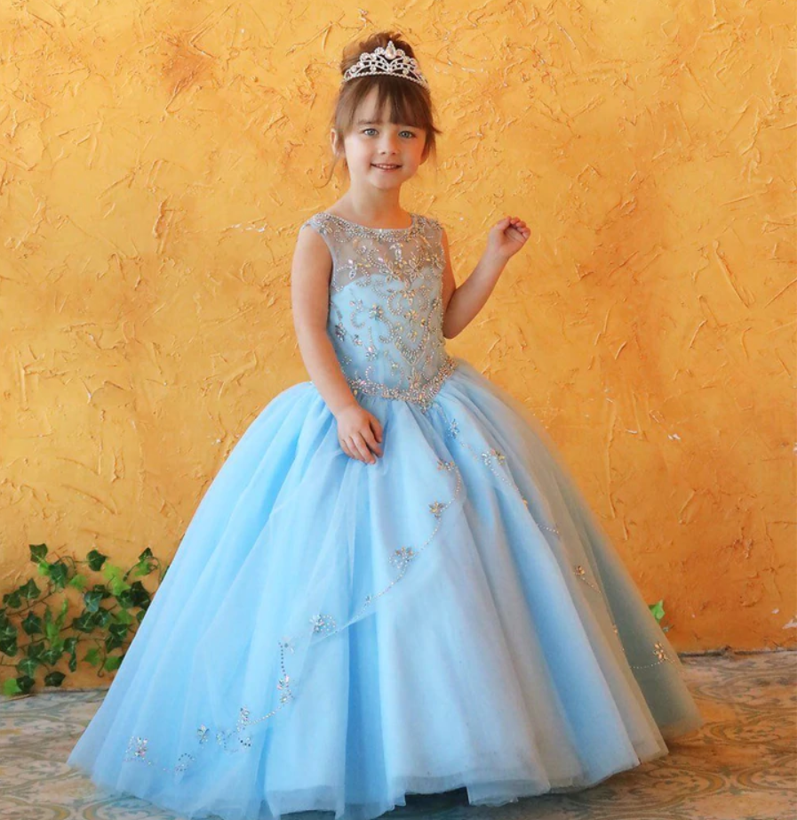 Girls blue beaded formal gown