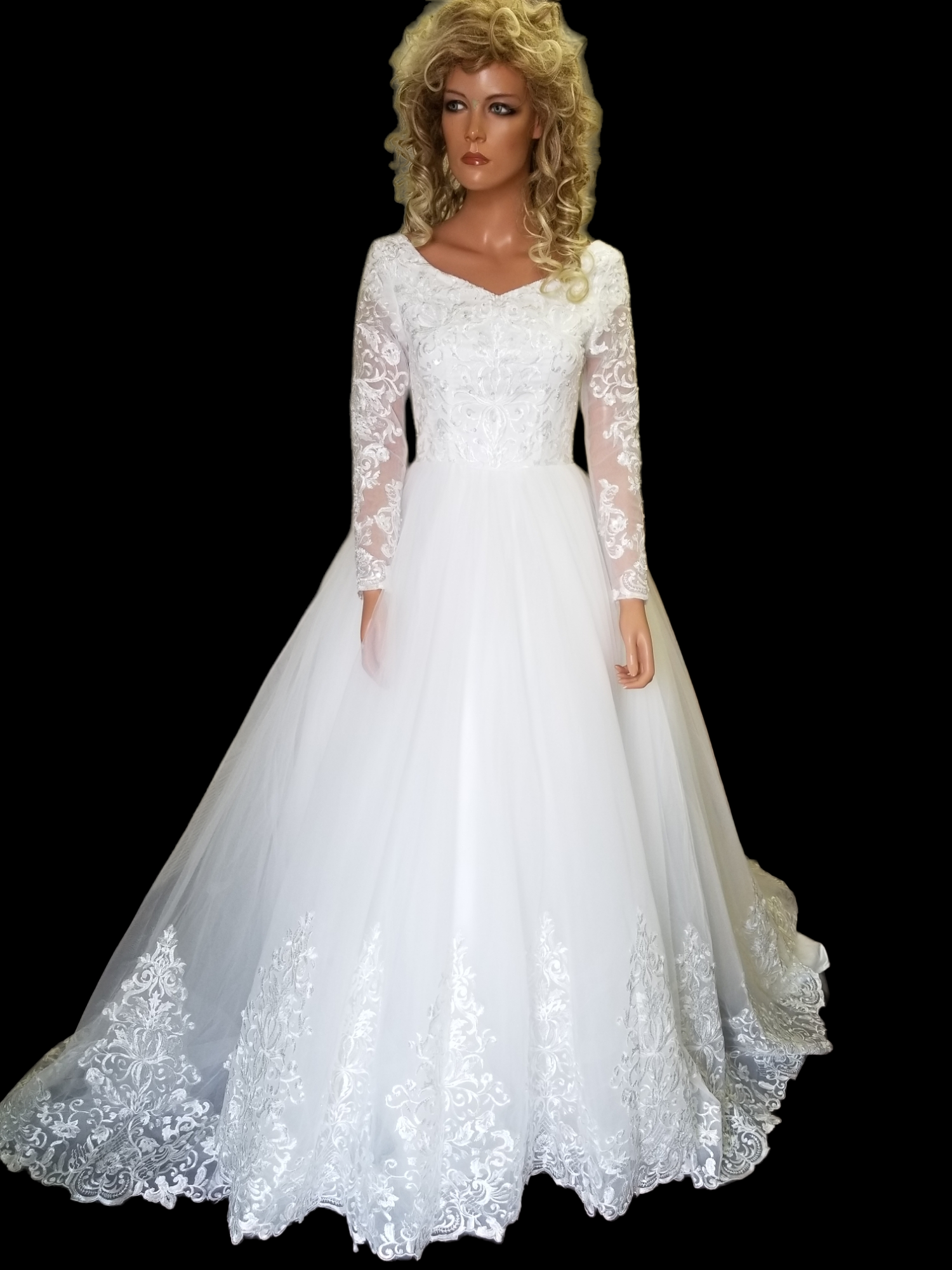 Stunning Lace and Tulle A-line Wedding Gown