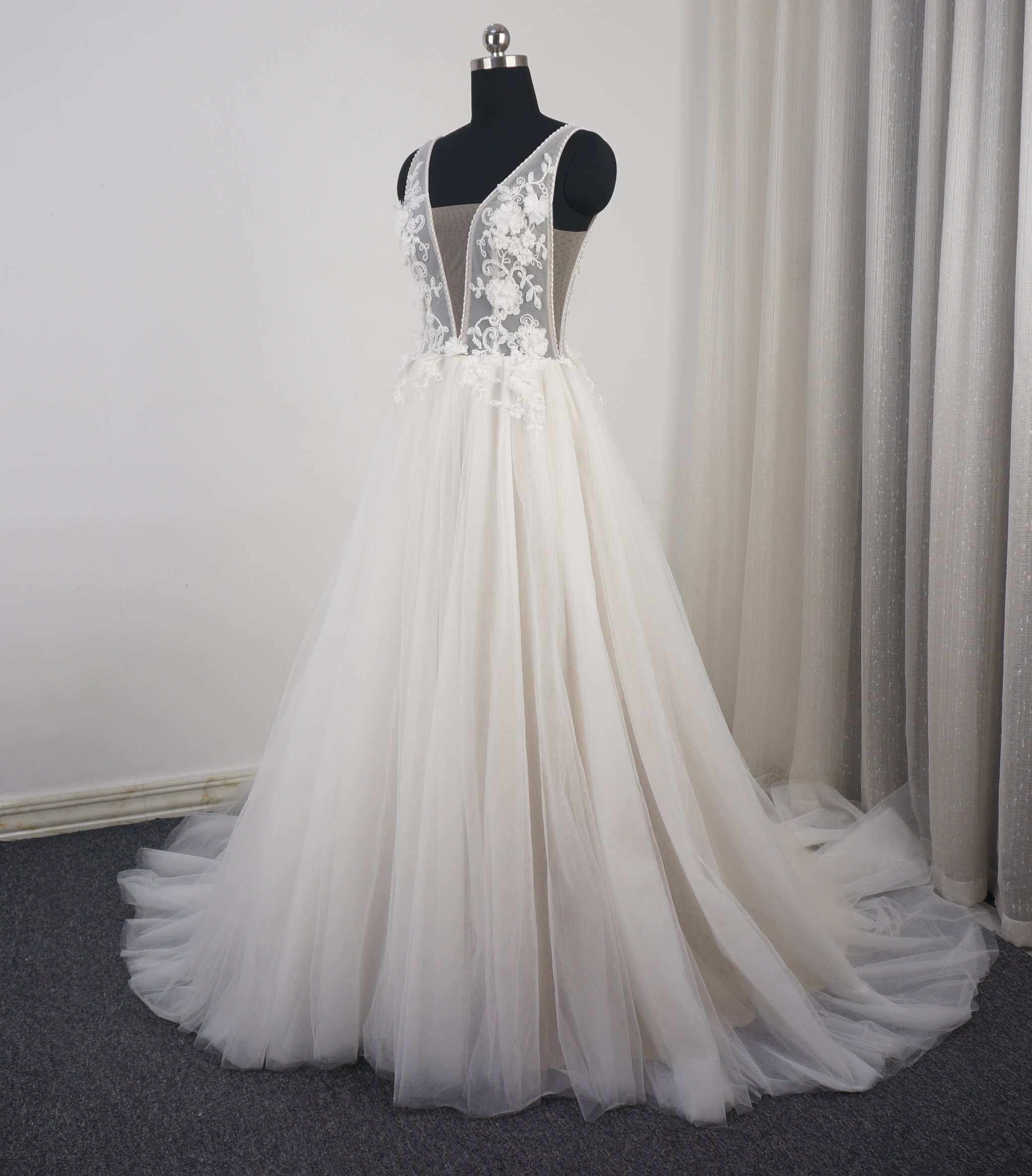 sheer lace wedding dress