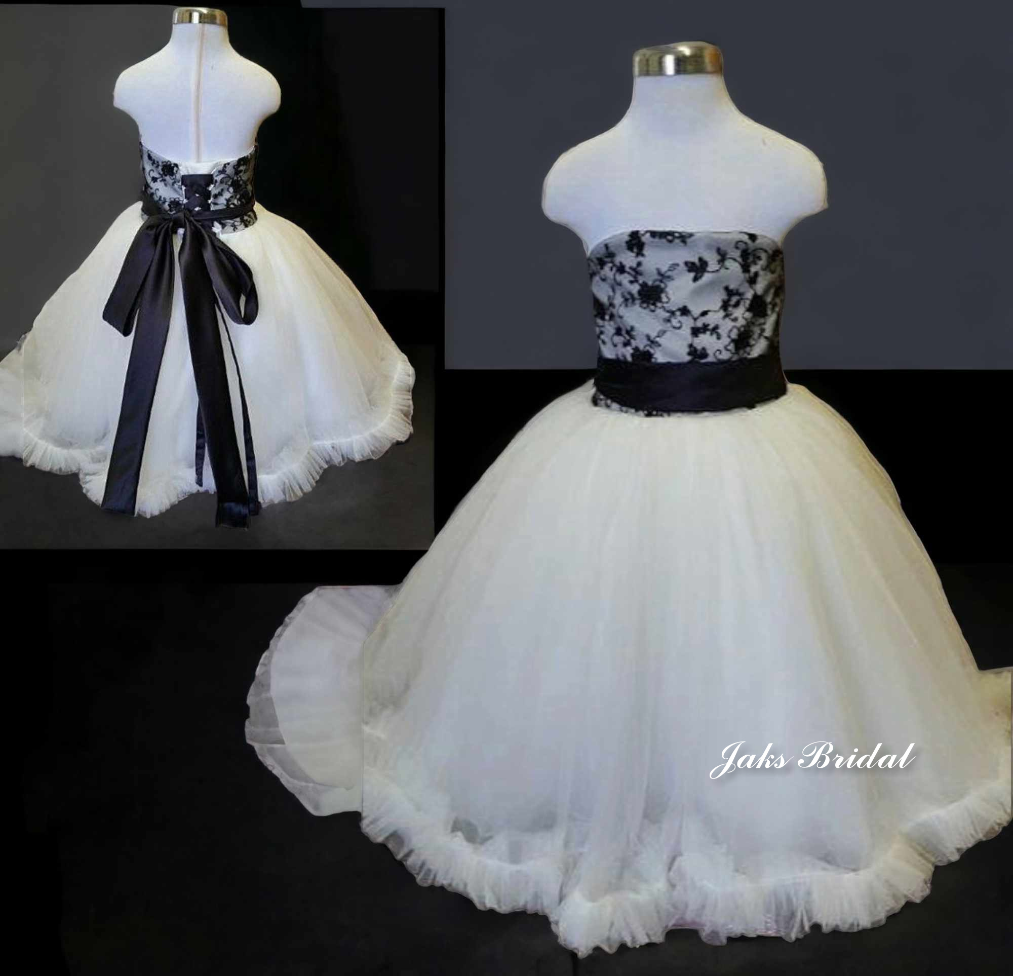 ivory and black lace flower girl dress