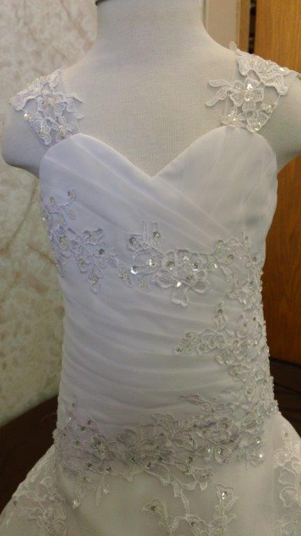 ruched bodice with lace appliques