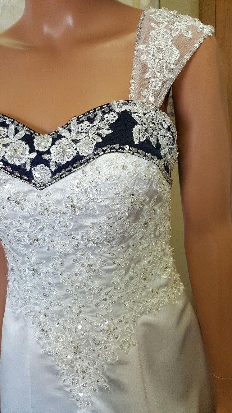 ivory and navy wedding gown