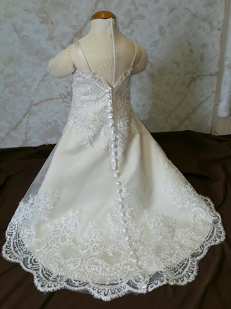 Infant lace flower girl dress with train