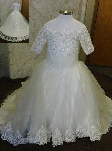 lace off shoulder miniature bride dress