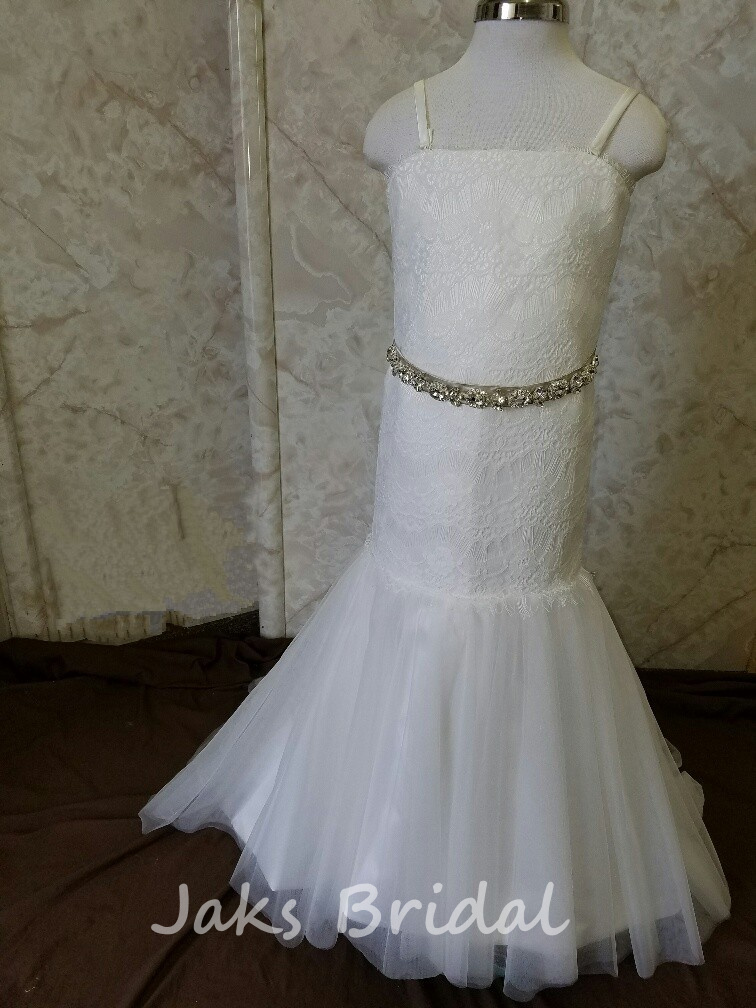 Fit and Flare Flower girl dress with beaded sash and train