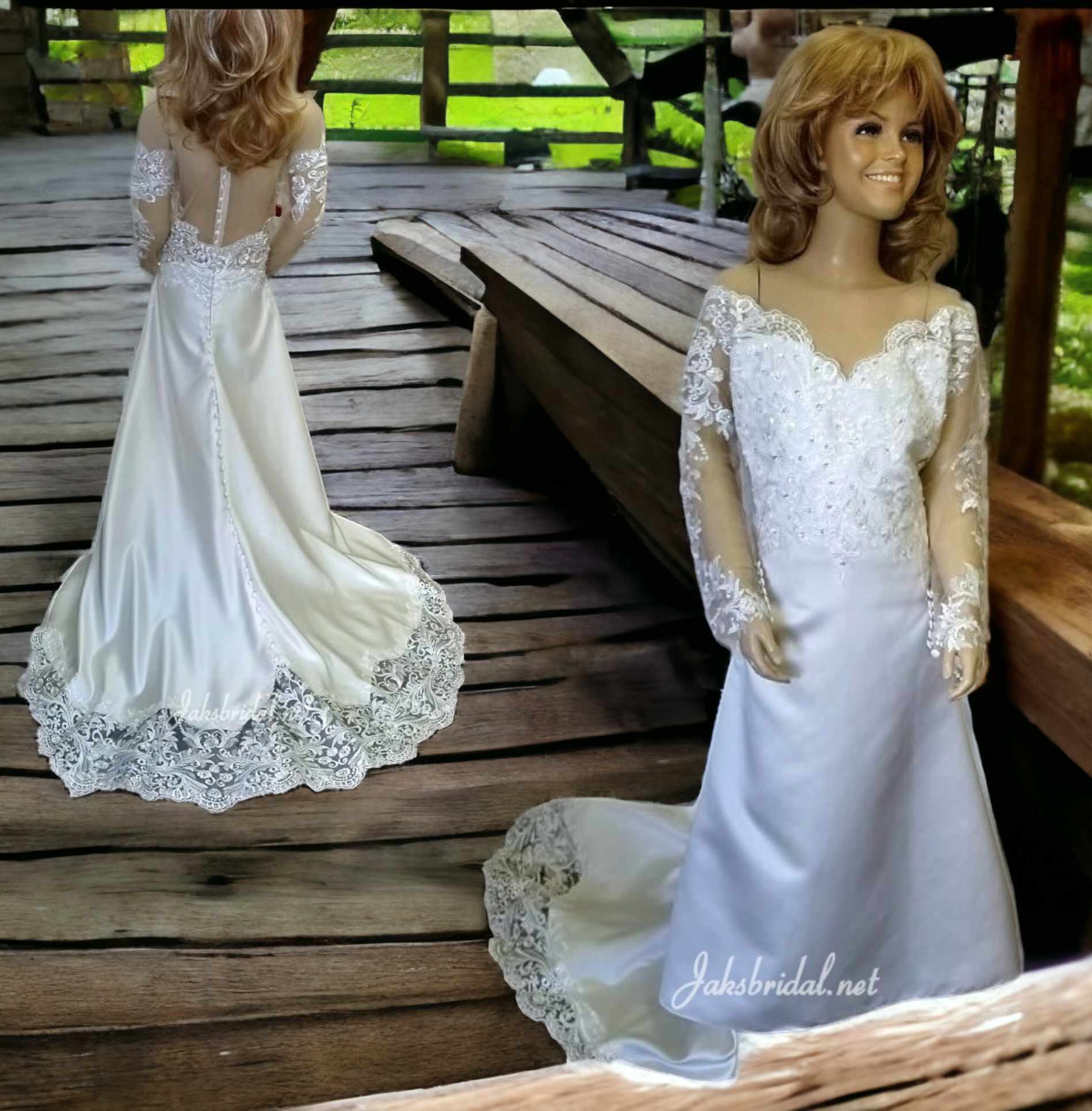 Sheer Illusion back miniature wedding dress with sleeves