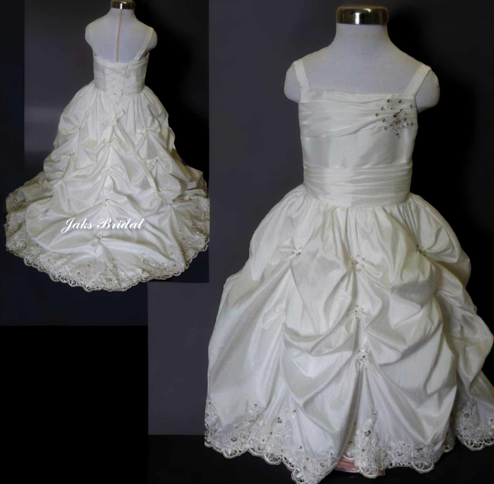 pick up flower girl dress with lace trimmed train