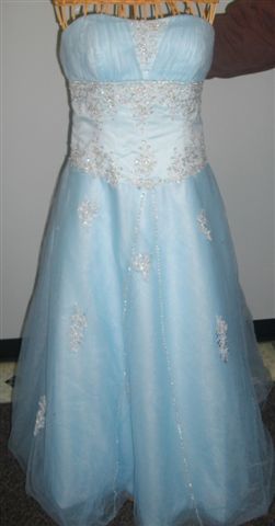 Strapless blue prom gown