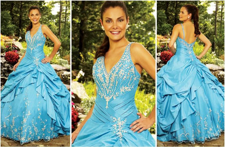 turquoise v neck gown