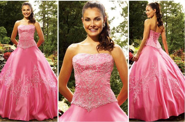 pink sweetheart strapless quinceanera dress