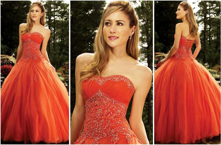 orange sweetheart quinceanera ball gown