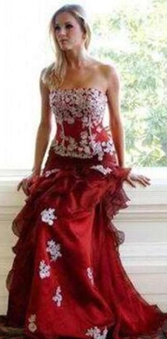 red strapless quinceanera dress